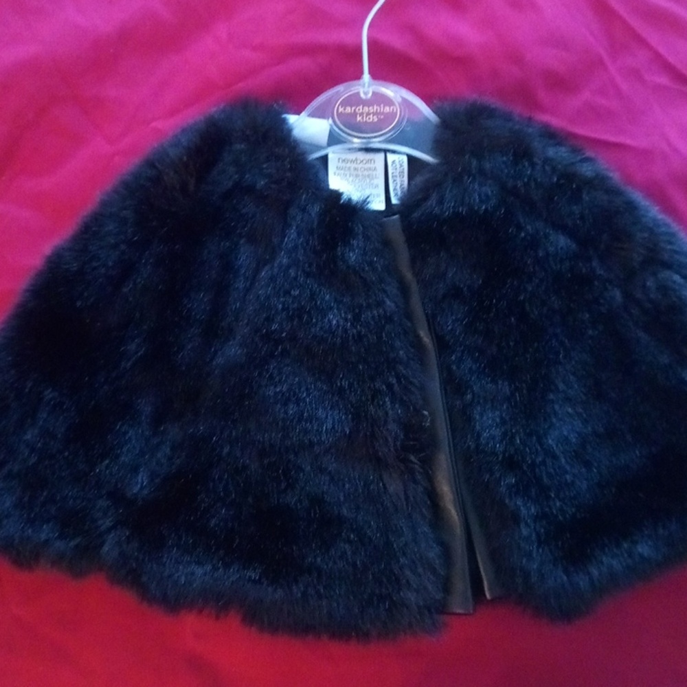 Black faux fur kardashian kids cape coat